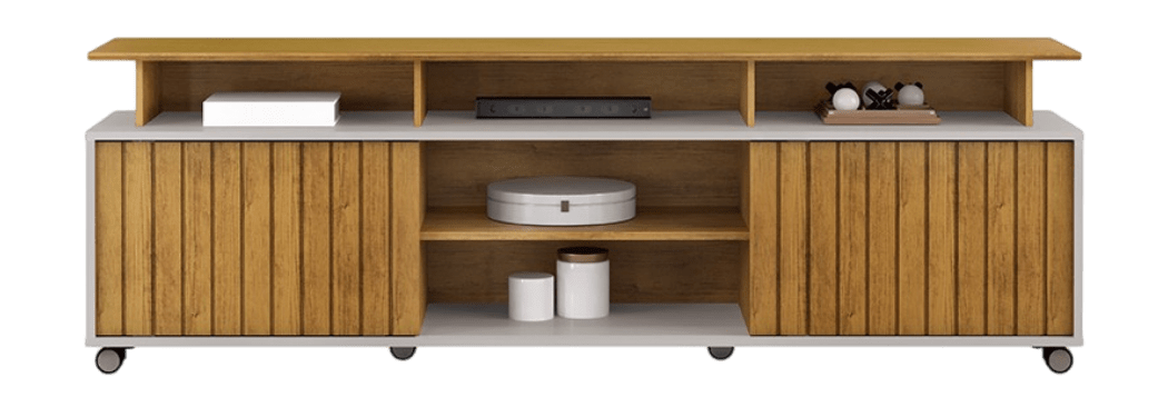 Olympic TV Rack in weathered cedar, showing front and top view